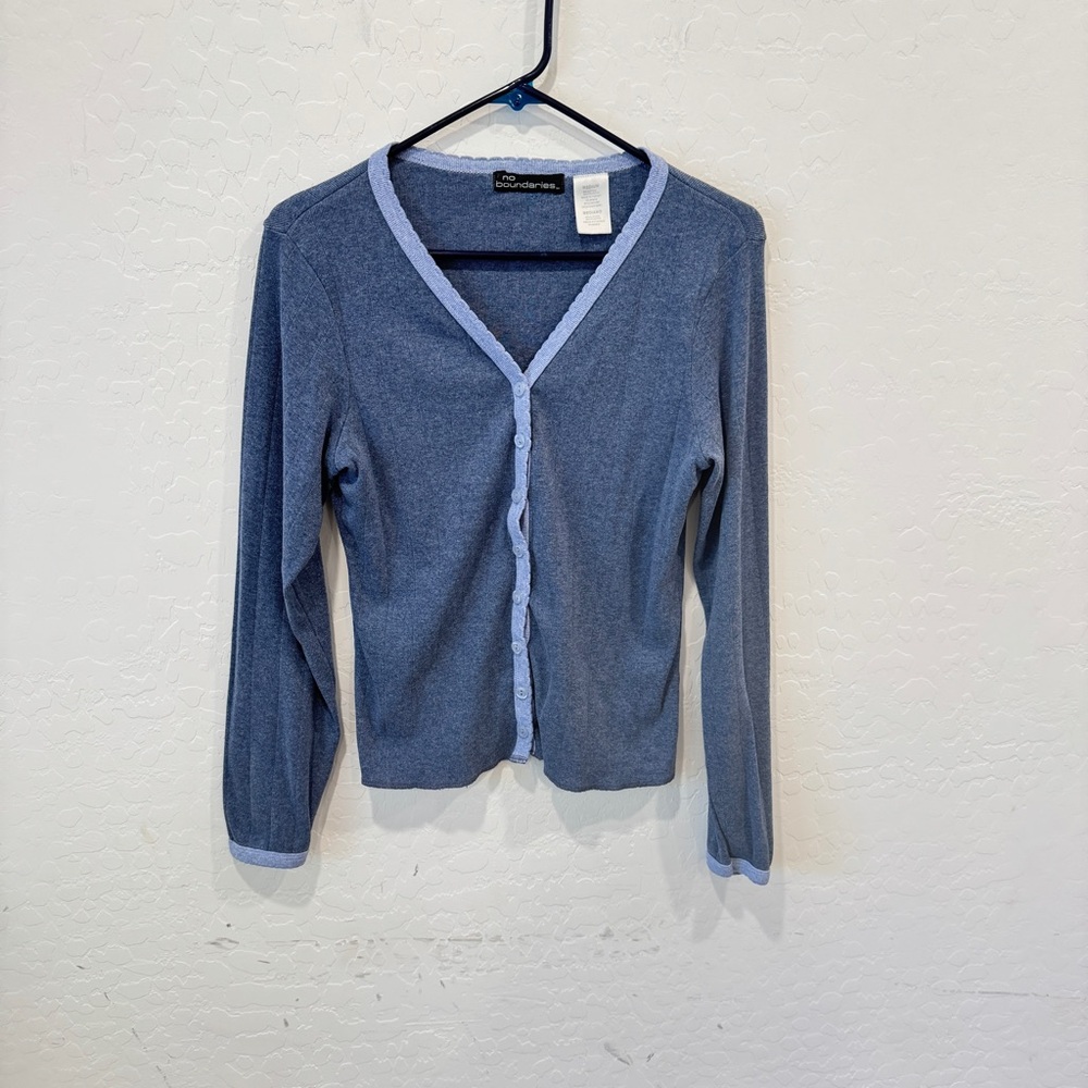 Y2K No Boundaries Cardigan Sweater Womens Medium Blue Button-Up Modest